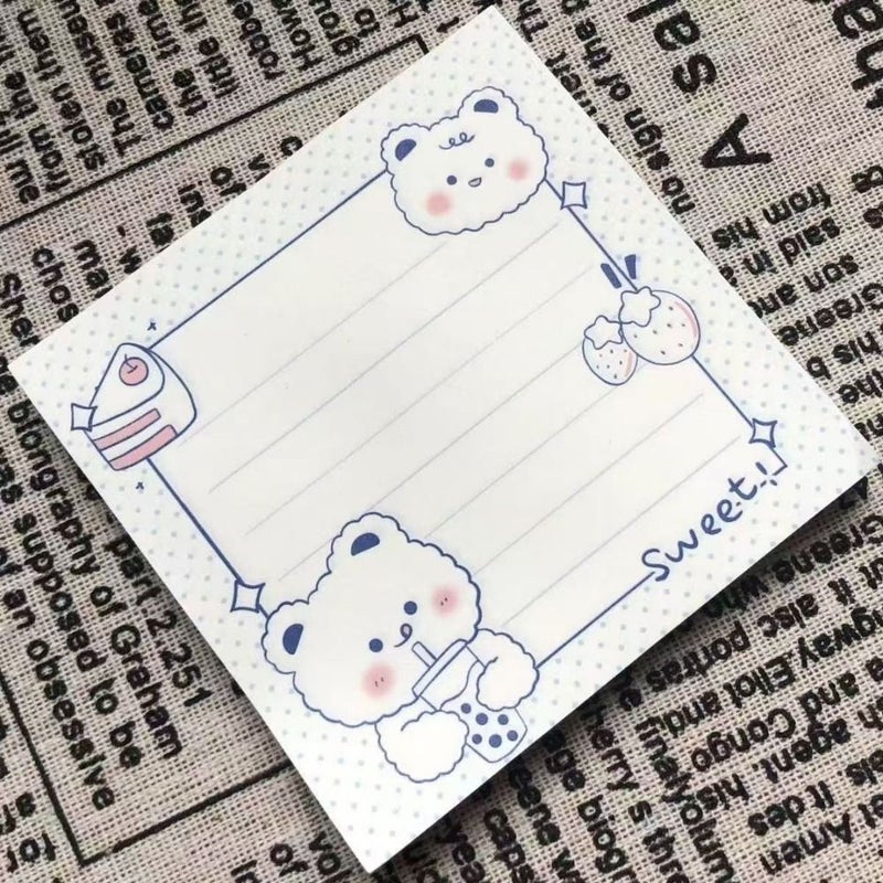 Strawberry Cute White Bear Sticky Notes 3pcs High Value Journaling Memo Pads Reusable Student Office Message Notes Back to School Season Small Gift - Image 5