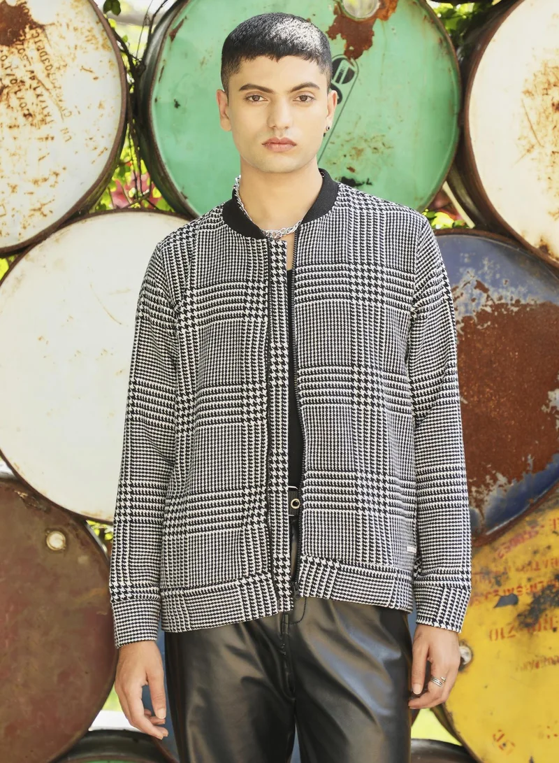 كامبوس سوترا سترة هاوندزتوث بسحاب أمامي باللونين الأبيض والأسود للرجال