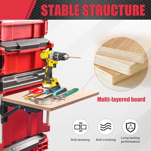 BPOPO Heavy Duty Foldable Work Table Compatible with Milwaukee Packout Toolbox,Side Storage for Your Packout System，Wood - Image 2