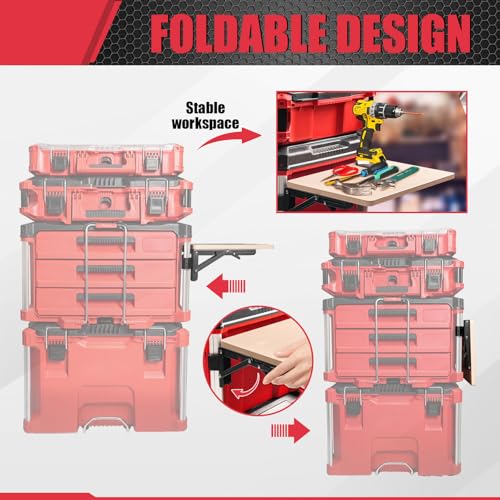 BPOPO Heavy Duty Foldable Work Table Compatible with Milwaukee Packout Toolbox,Side Storage for Your Packout System，Wood - Image 4