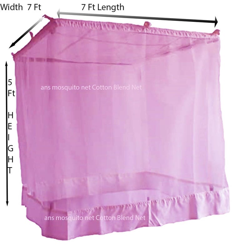 ANS Mosquito Net Polycotton King Size 7 x 7 Ft – Light Pink Bed Net with Same Color Cotton Border, Breathable Free Airflow Design, Durable & Washable Net for King Beds - Image 2