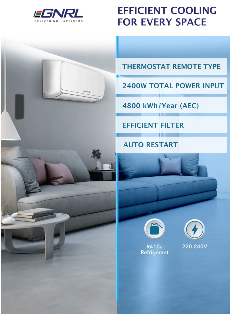 EGNRL 2 Ton T3 Rotary Split AC R410a, EG24TN, 2025 New Series Model | Turbo Efficient Compressor, Auto Restart & Smart Function, | Remote Included, White - Free 5 Year Compressor Warranty 2400 W EG24TN White - Image 3