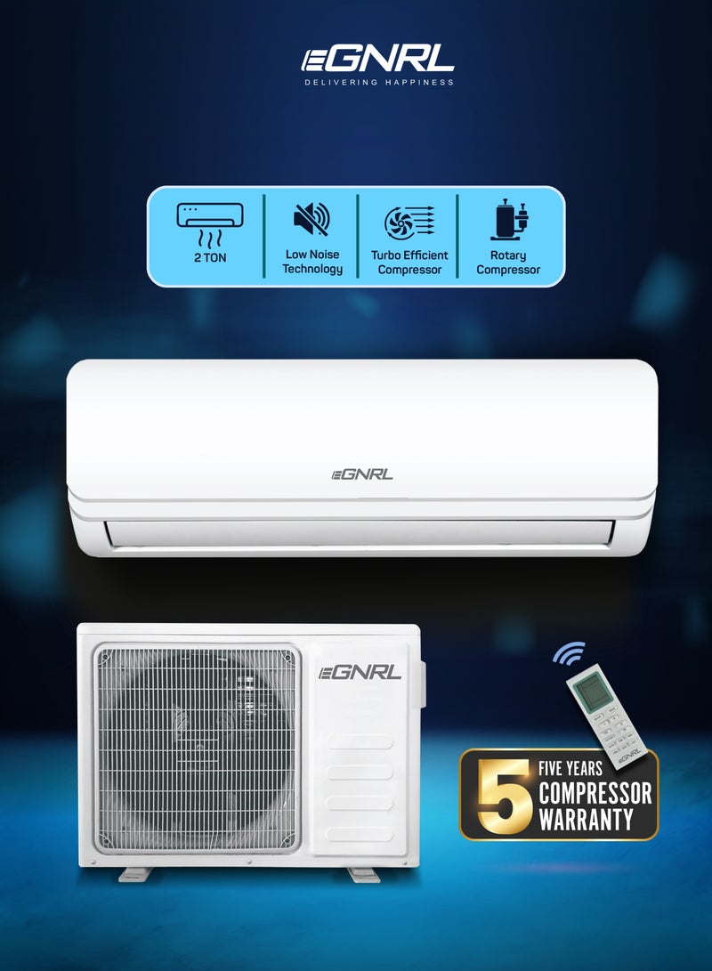 EGNRL 2 Ton T3 Rotary Split AC R410a, EG24TN, 2025 New Series Model | Turbo Efficient Compressor, Auto Restart & Smart Function, | Remote Included, White - Free 5 Year Compressor Warranty 2400 W EG24TN White - Image 1