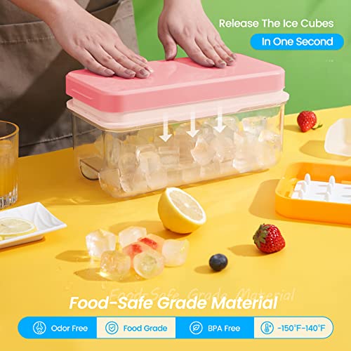 PHINOX Ice Cube Tray with Lid and Bin, Ice Trays for Freezer, Flexible Ice Cube Trays, Making 64 pcs Ice Cubes, Chilling Cocktail, Whiskey, Coffee, with 2 trays, Ice Container, Scoop&Cover, BPA Free - Image 2