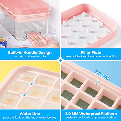 PHINOX Ice Cube Tray with Lid and Bin, Ice Trays for Freezer, Flexible Ice Cube Trays, Making 64 pcs Ice Cubes, Chilling Cocktail, Whiskey, Coffee, with 2 trays, Ice Container, Scoop&Cover, BPA Free - Image 3