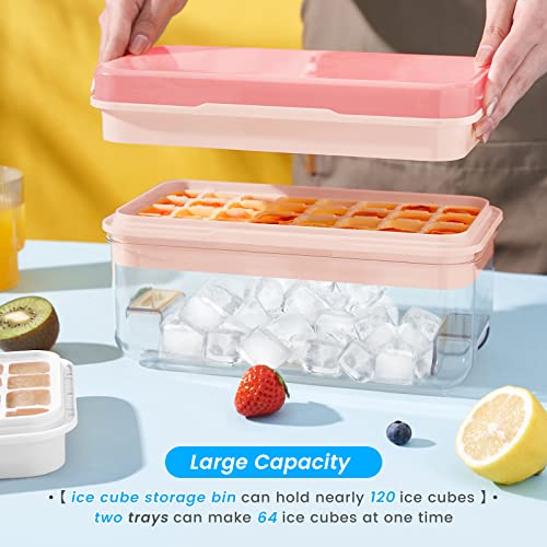 PHINOX Ice Cube Tray with Lid and Bin, Ice Trays for Freezer, Flexible Ice Cube Trays, Making 64 pcs Ice Cubes, Chilling Cocktail, Whiskey, Coffee, with 2 trays, Ice Container, Scoop&Cover, BPA Free - Image 4
