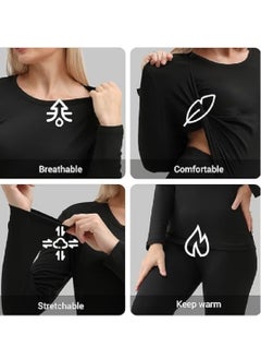 Beauenty Thermal Underwear Women Ultra-Soft Long Johns Set Base Layer Skiing Winter Warm Top & Bottom-Balck  - Image 2