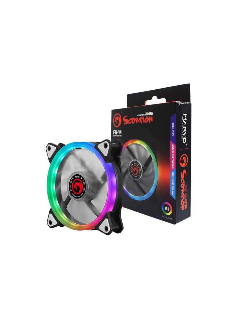 MARVO - Computer Cooling FN-14 RGB system Computer case Fan 12 cm Black, White - Image 1