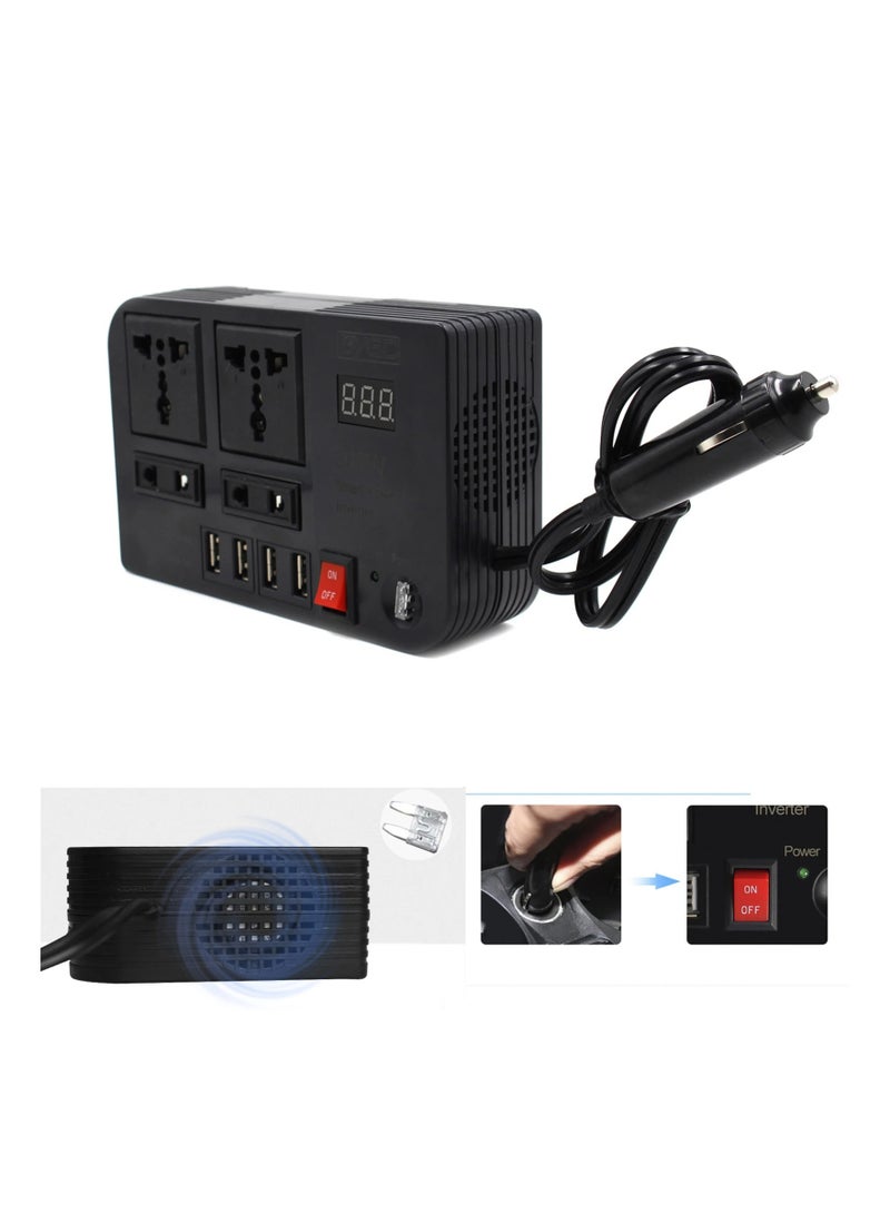 300W Car Power Inverter With 4 USB Socket Auto Charger Converter - Image 1