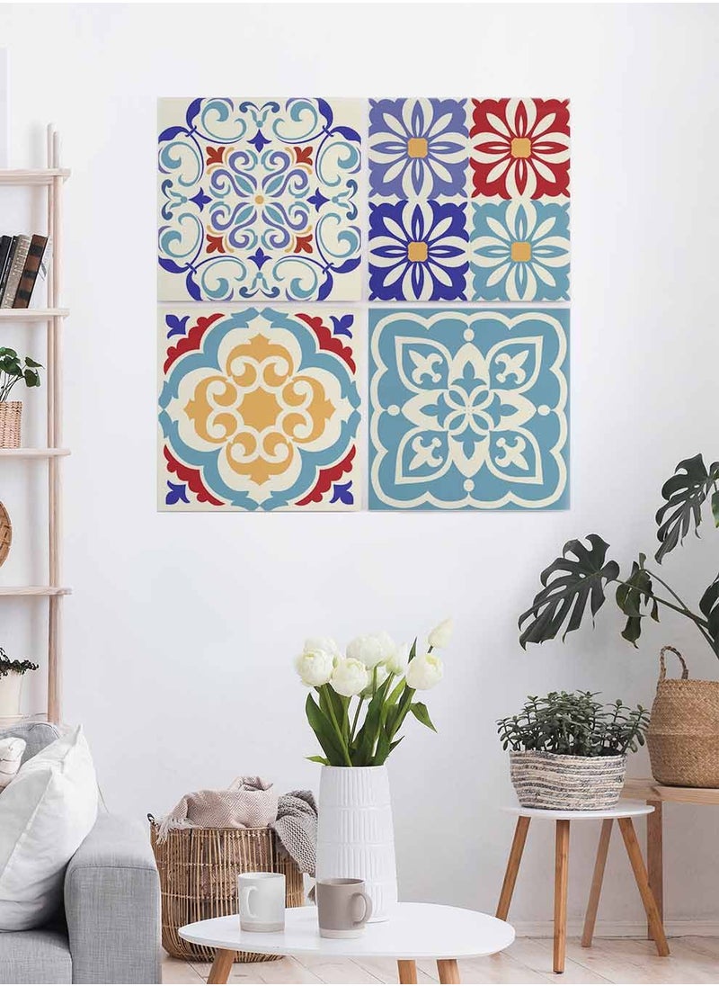 LOWHA Set Of 4 Framed Square Canvas Wall Arts Stretched Over Wooden Frame, Ceramic Tiles Painting, For Home, Living Room, Office Decor  - Image 1