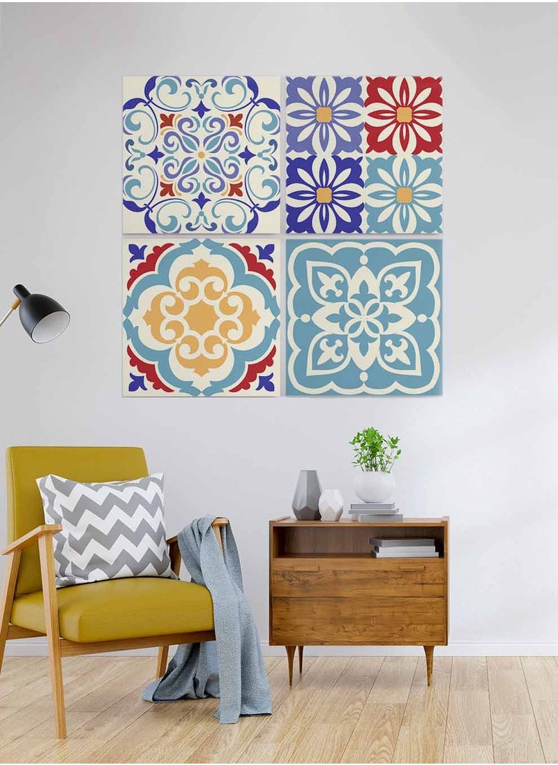 LOWHA Set Of 4 Framed Square Canvas Wall Arts Stretched Over Wooden Frame, Ceramic Tiles Painting, For Home, Living Room, Office Decor  - Image 3