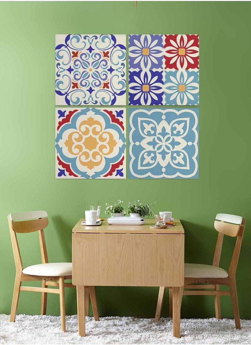 LOWHA Set Of 4 Framed Square Canvas Wall Arts Stretched Over Wooden Frame, Ceramic Tiles Painting, For Home, Living Room, Office Decor  - Image 2
