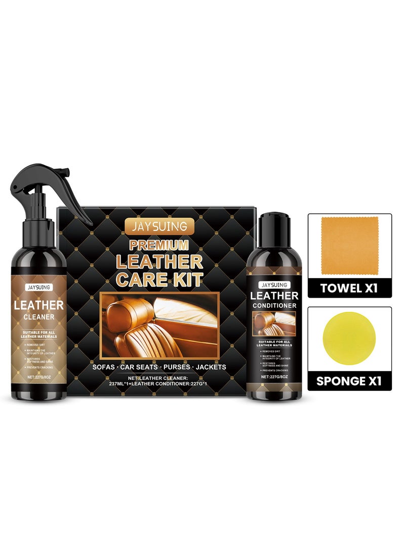 Jaysuing Leather Care Kit for Sofas Jackets Shoes Wallets with Cleaner Softener Sponge and Cloth  - Image 1