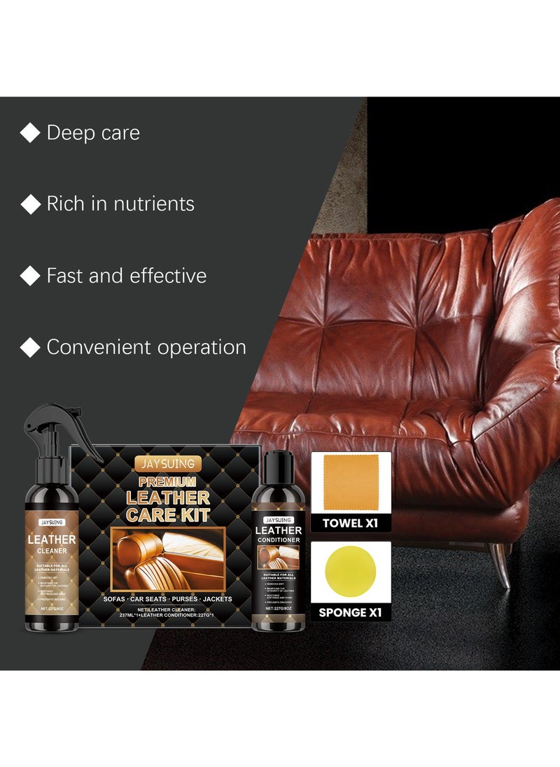 Jaysuing Leather Care Kit for Sofas Jackets Shoes Wallets with Cleaner Softener Sponge and Cloth  - Image 3