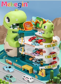 MEBEGIN Dinosaur Track Parking Lot with Music and Light Effects, 3-floor Toy Car Garage for Kids, Garage Track Set with 6 Cars and 1 Map, STEM Educational Playset, Perfect Toy for Endless Fun and Learning, Ideal Gift for Kids, 58*15.8*33cm  - Image 1