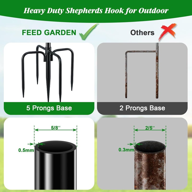 FEED GARDEN Adjustable Outdoor Shepherd Hook Bird Feeder Pole with 5 Prongs Base, 60 Inch Tall 5/8 Inch Thick, Heavy Duty Shepard Hook Stand for Hanging Bird Feeders, Plant Baskets, Black (1 Pack) - Image 4