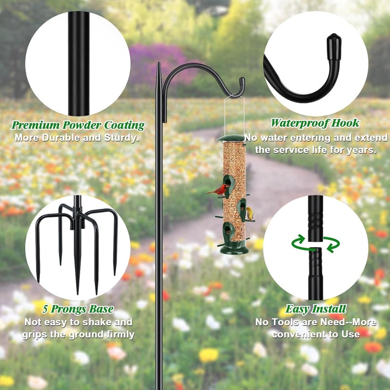 FEED GARDEN Adjustable Outdoor Shepherd Hook Bird Feeder Pole with 5 Prongs Base, 60 Inch Tall 5/8 Inch Thick, Heavy Duty Shepard Hook Stand for Hanging Bird Feeders, Plant Baskets, Black (1 Pack) - Image 2