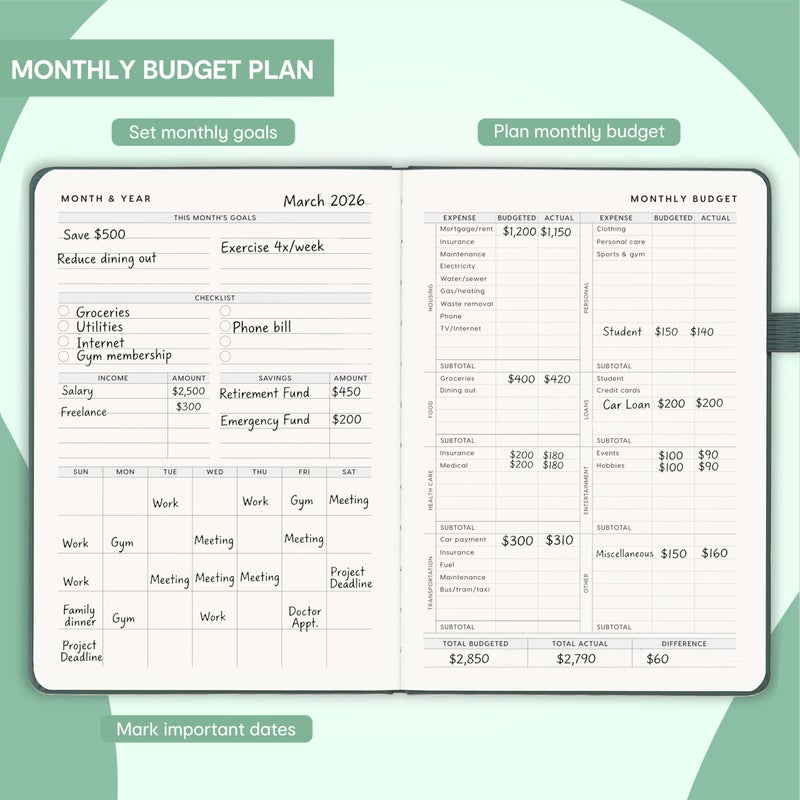 &And Per Se And Per Se Budget Planner, Monthly Budget Notebook with Expense Tracker, Undated Financial Planner & Bill Organizer Book - A5 Size, Hardcover (Forest Green) - Image 3