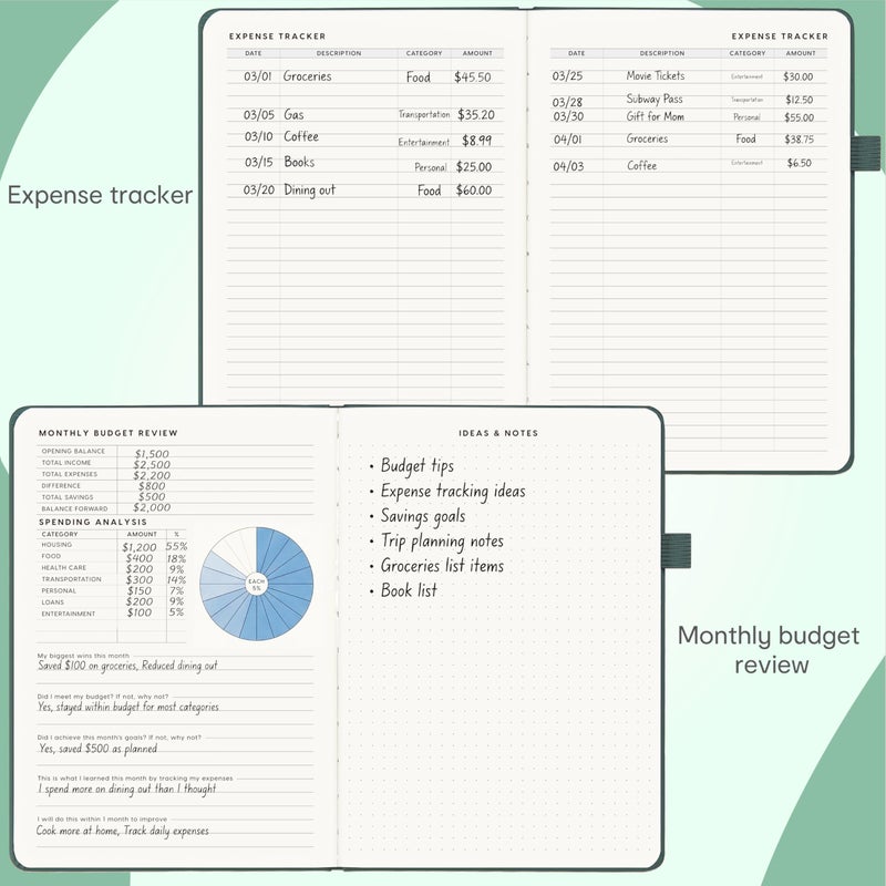 &And Per Se And Per Se Budget Planner, Monthly Budget Notebook with Expense Tracker, Undated Financial Planner & Bill Organizer Book - A5 Size, Hardcover (Forest Green) - Image 4