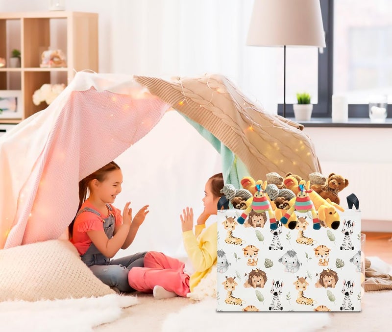 CLOCOR Rectangular Storage Basket Empty,Gift Basket,Waterproof Storage Bin with Handles,Room Decor(Watercolor Animal) - Image 2