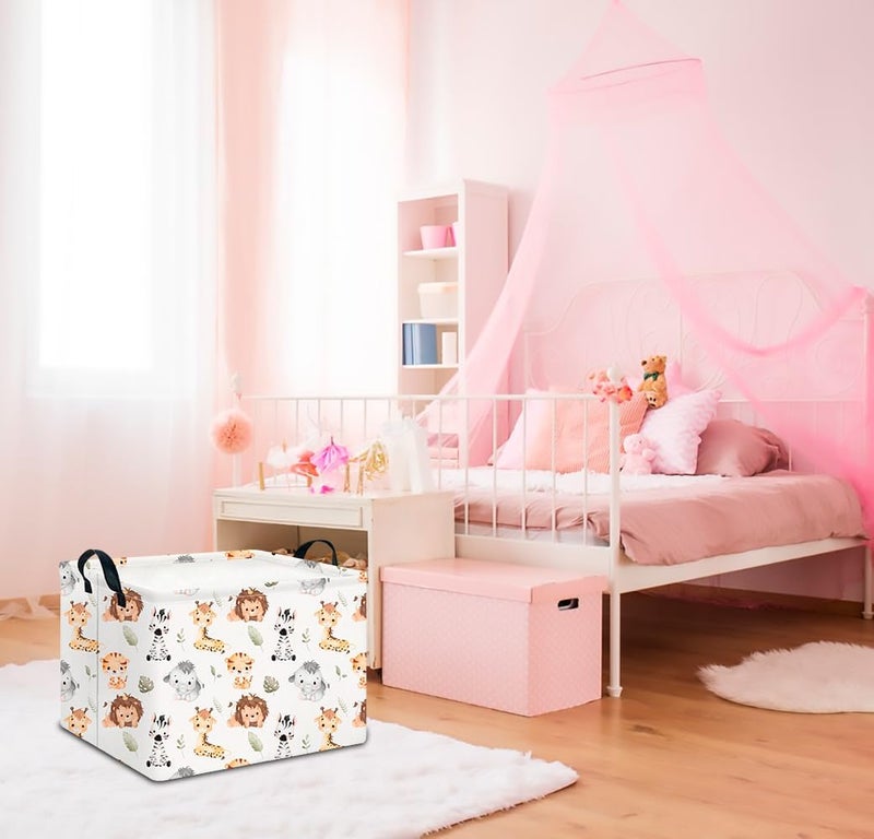 CLOCOR Rectangular Storage Basket Empty,Gift Basket,Waterproof Storage Bin with Handles,Room Decor(Watercolor Animal) - Image 3