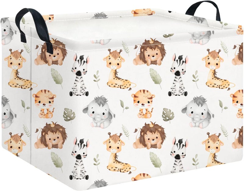 CLOCOR Rectangular Storage Basket Empty,Gift Basket,Waterproof Storage Bin with Handles,Room Decor(Watercolor Animal) - Image 1