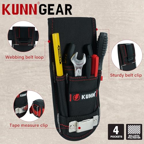 KUNN Small Tool Pouch with Belt Clip Utility 4-Pocket Pouch Holster Lightweight Small Tool Belt Pouches for Carpenters, Technicians, HVAC - Image 4