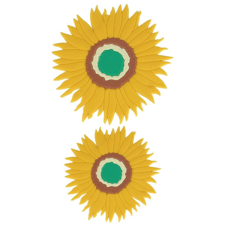 Sunflower PVC Heat Insulation Placemats Set 2pcs Large 19cm Small 9 9cm Anti Scald Non Slip - Image 2