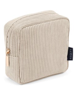 MAGEFY MAGEFY Small Makeup Bag for Purse Mini Cosmetics Bag Corduroy Cute Cosmetic Pouch for Women with Slip-in Pockets (Beige)  - Image 1