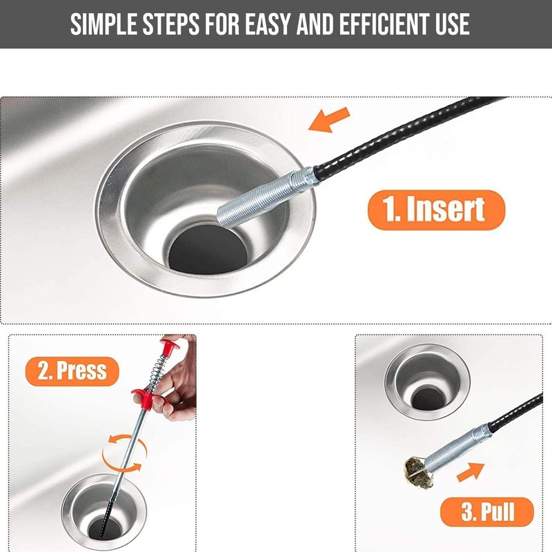 LAYZOO Drain Cleaner Wire Stick Stainless Steel Hair Catching Claw Drain Sewer Cleaning Spring Sink Pipe Plunger Unblocked Kitchen Bath Basin Hairs Remover Tool (160 cm,1 Pc) - Image 4