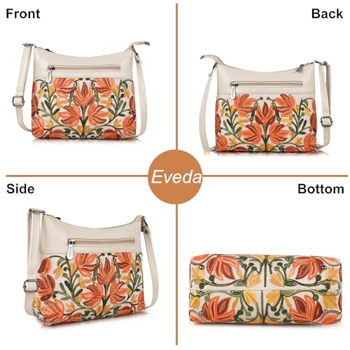 EVEDA Synthetic Leather Gorgeous Embroidered Stylish Design Shoulder Crossbody Side Sling Bag For Women (Cream) - Image 3