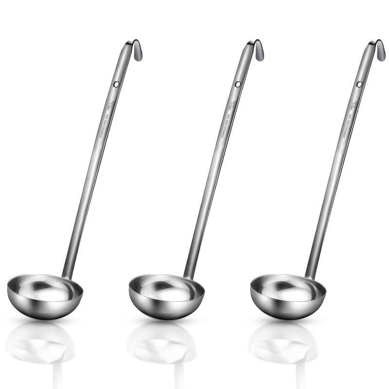 meekoo 3 Pieces Stainless Steel Ladle Soup Handle Ladle with Pouring Rim for Kitchen Cooking Soup Sauce10 oz