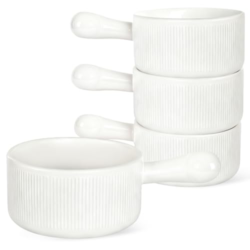 Vumdua French Onion Soup Bowls, 16 oz Ceramic Soup Bowls with Handles, Soup Crocks Oven Safe for Chili, Stew, Cereal, Microwave Dishwasher Safe, Set of 4, Wax White - Image 1
