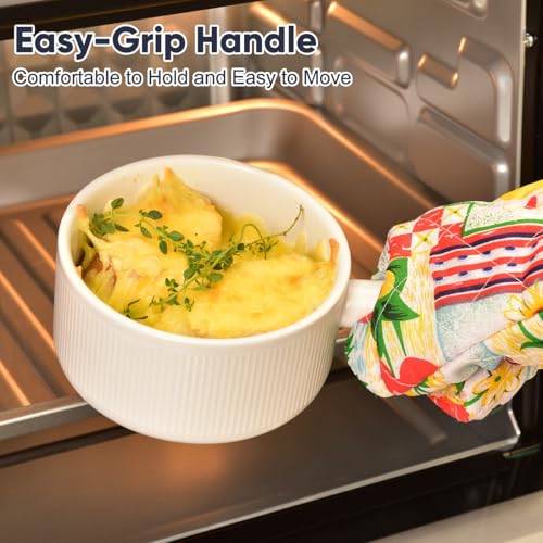 Vumdua French Onion Soup Bowls, 16 oz Ceramic Soup Bowls with Handles, Soup Crocks Oven Safe for Chili, Stew, Cereal, Microwave Dishwasher Safe, Set of 4, Wax White - Image 4
