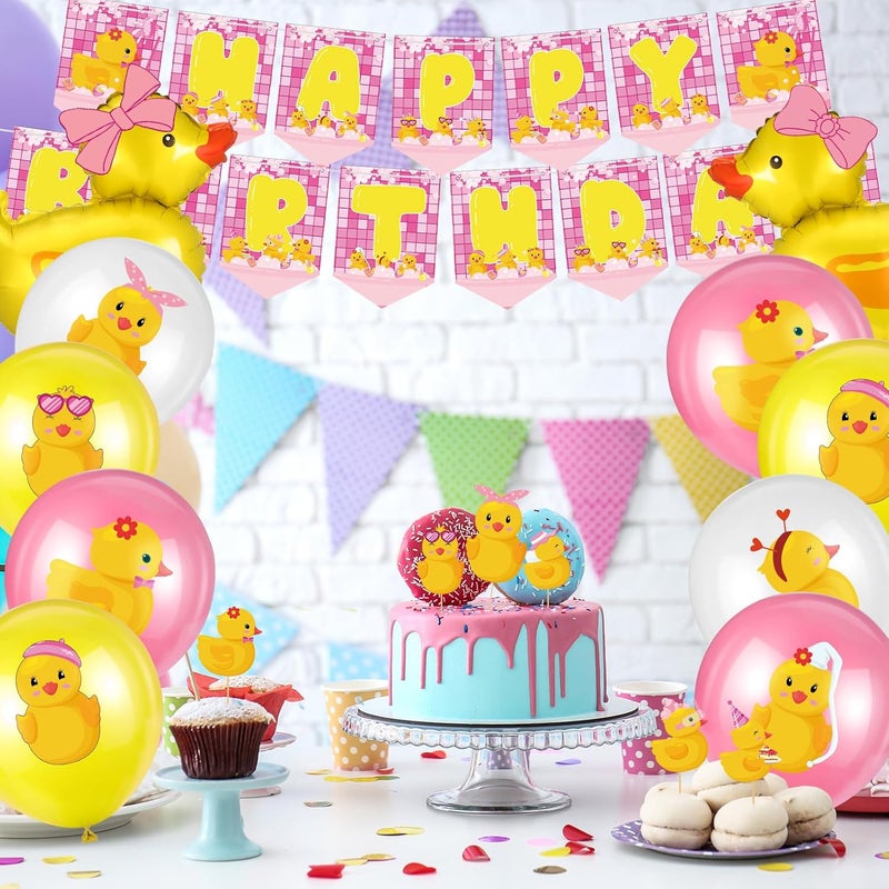 Leitee 57 Pcs Duck Birthday Decorations Balloons Party Banner Cake Topper Cupcake Toppers Rubber Duck Decor for for Birthday Party SuppliesCute - Image 3