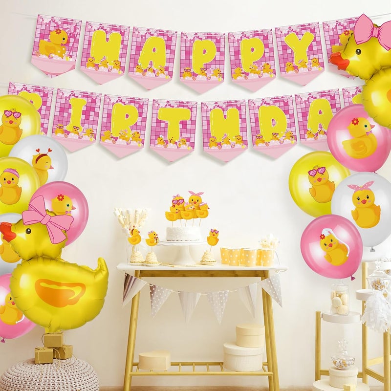 Leitee 57 Pcs Duck Birthday Decorations Balloons Party Banner Cake Topper Cupcake Toppers Rubber Duck Decor for for Birthday Party SuppliesCute - Image 5