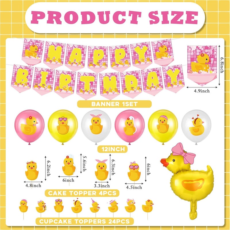 Leitee 57 Pcs Duck Birthday Decorations Balloons Party Banner Cake Topper Cupcake Toppers Rubber Duck Decor for for Birthday Party SuppliesCute - Image 2