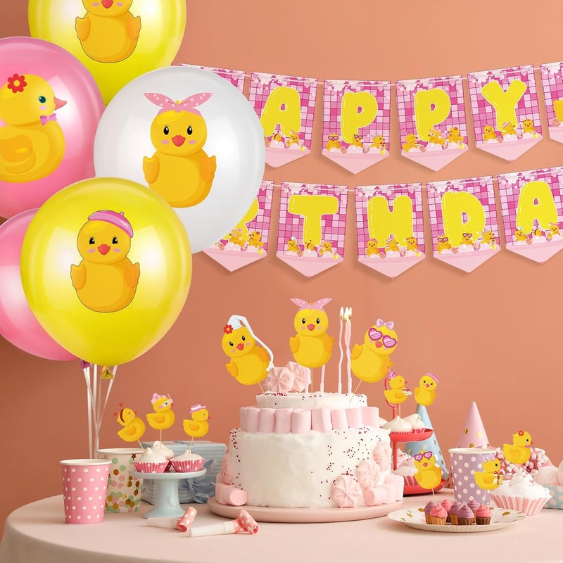Leitee 57 Pcs Duck Birthday Decorations Balloons Party Banner Cake Topper Cupcake Toppers Rubber Duck Decor for for Birthday Party SuppliesCute - Image 4