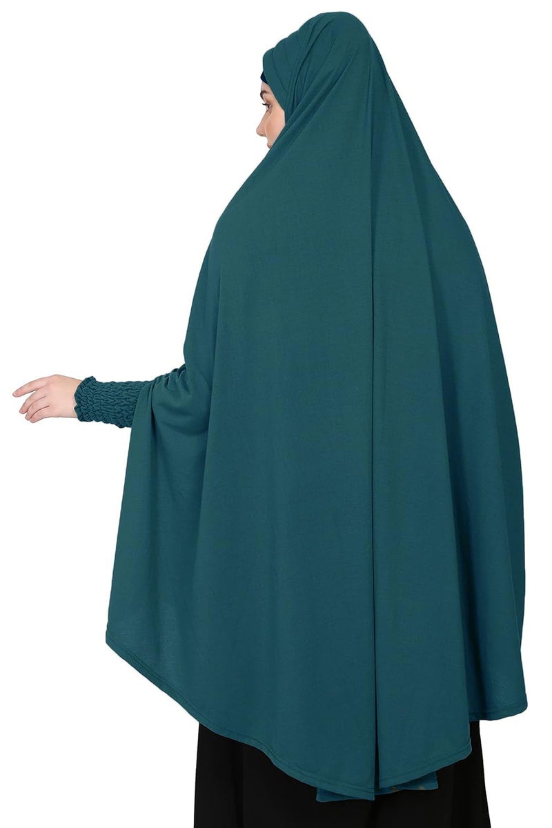 ICW Women Stretchable Jersey Smoking Sleeve Jilbab Cum Prayer khimar Hijab (Free Size) (Peacock) - Image 2