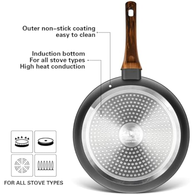 فيسمان مقلاة غير لاصقة مقاس 20 سم من سلسلة كابيلا، مقلاة غير قابلة للانزلاق بمقبض خشبي، متوافقة مع الحث الحراري، مقلاة أومليت رائعة لطهي الأسماك واللحوم والخضروات - Image 5