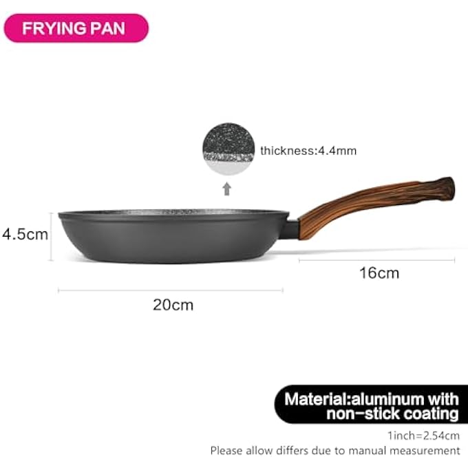 فيسمان مقلاة غير لاصقة مقاس 20 سم من سلسلة كابيلا، مقلاة غير قابلة للانزلاق بمقبض خشبي، متوافقة مع الحث الحراري، مقلاة أومليت رائعة لطهي الأسماك واللحوم والخضروات - Image 4