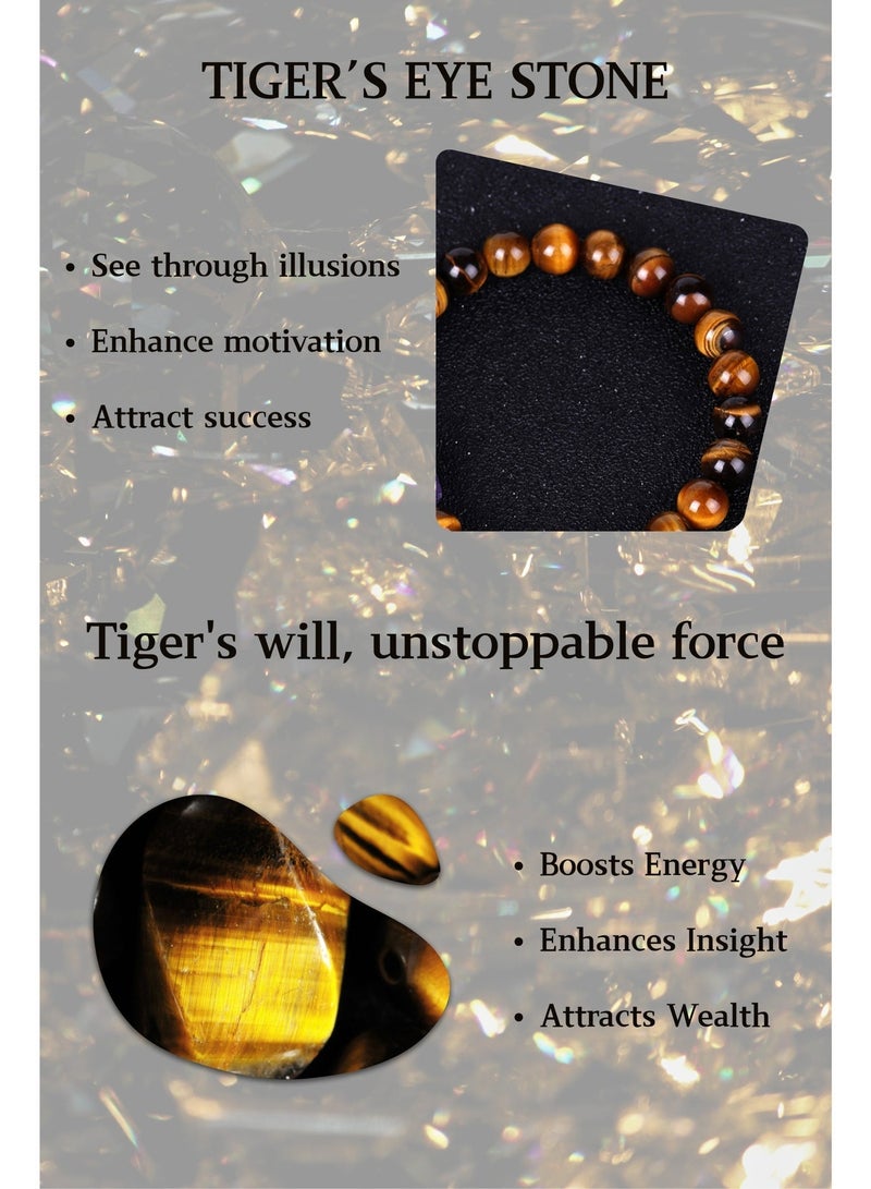 سوار خرز عين النمر الطبيعي للرجال بتصميم متعدد الطبقات من الجلد مع إغلاق مغناطيسي 21 سم - هدية مجوهرات أنيقة للرجال - Image 4