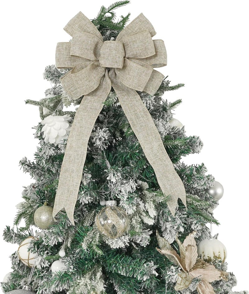 LiBongTa 13" Burlap Wired Ribbon Bow Christmas Tree Topper Bow, Rustic Bow Party Decorations, Premade Bows with Twist Tie, Large Gift Bow for Outdoor Wreath, Wedding, Holiday, Birthday-1 PCs - Image 1