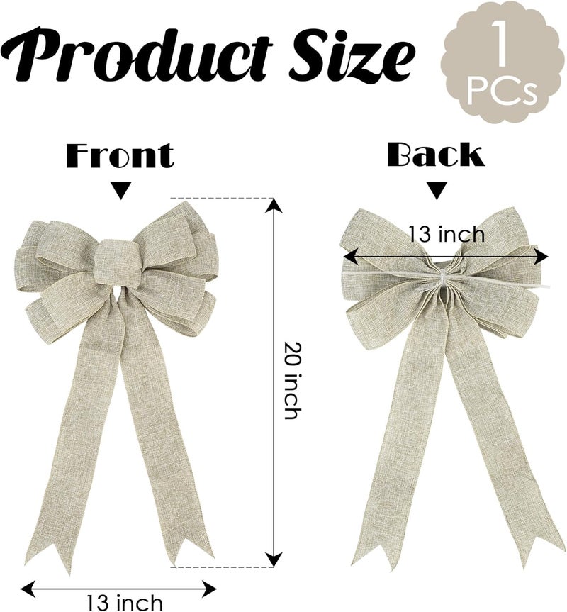 LiBongTa 13" Burlap Wired Ribbon Bow Christmas Tree Topper Bow, Rustic Bow Party Decorations, Premade Bows with Twist Tie, Large Gift Bow for Outdoor Wreath, Wedding, Holiday, Birthday-1 PCs - Image 2
