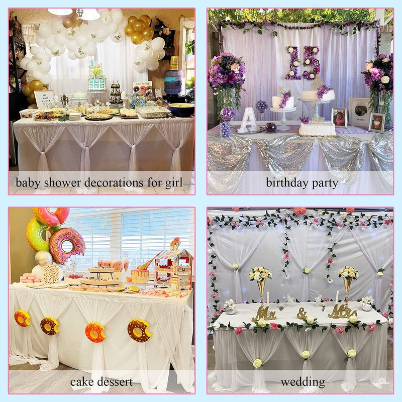 Suppromo White Tulle Table Skirts for Rectangle Tables 6ft for Wedding Birthday Party Bridal Shower White Tutu Ruffle Table Cloth for Cake Dessert Buffet Banquet Dinner Table Decorations - Image 4