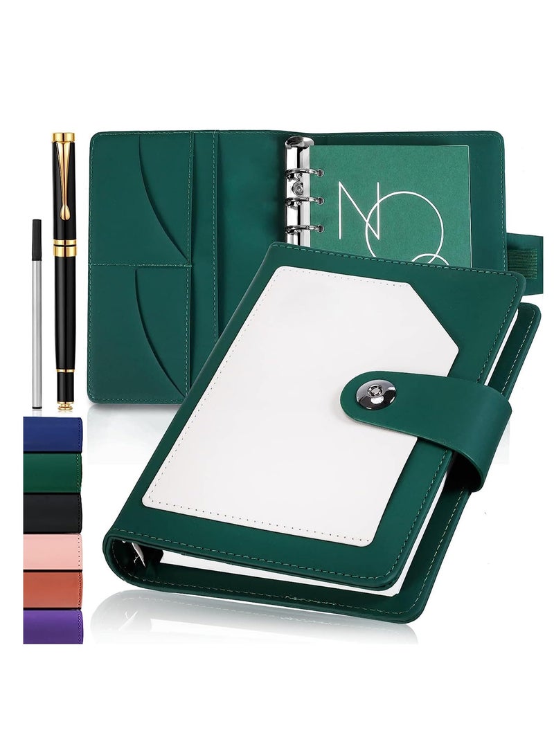 Premium Green Leather 6-Ring Refillable Travel Journal with Ballpoint Pen, 126 Thick Ruled Pages for School, Business & Daily Writing - Image 1