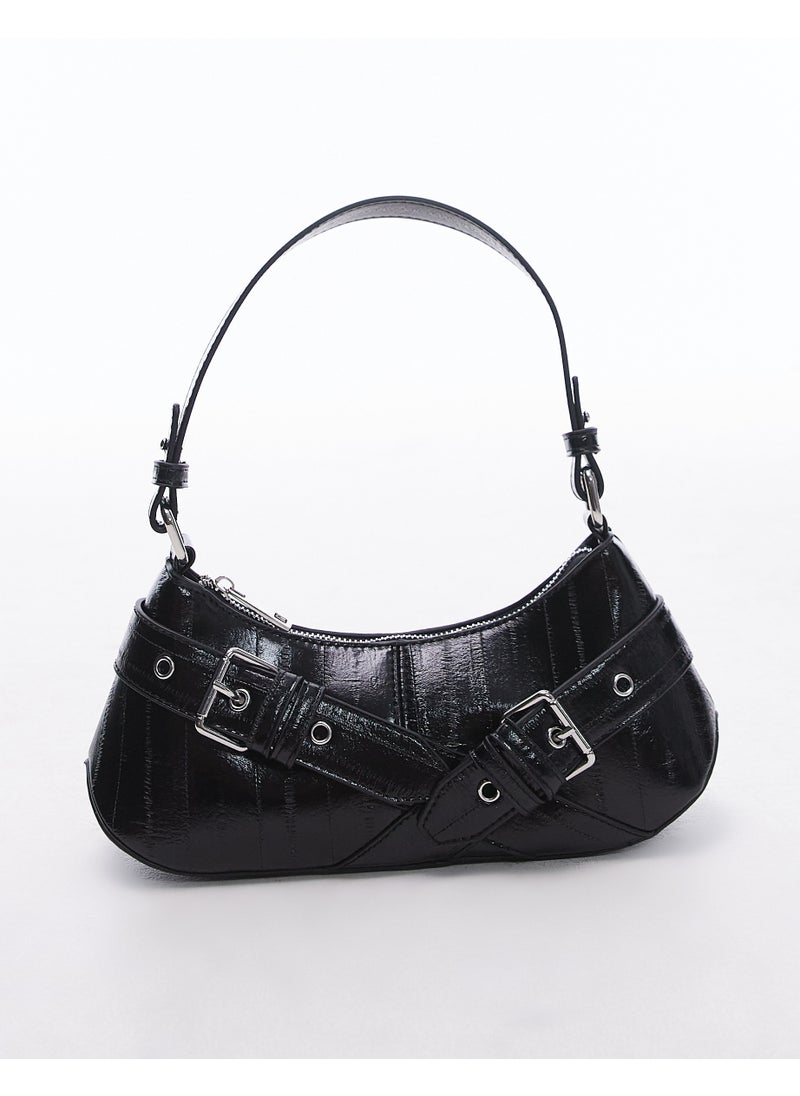 TOPSHOP Topshop Saira buckle shoulder bag in black - BLACK  - Image 1