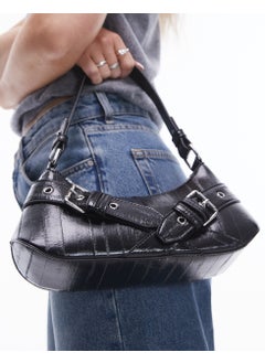 TOPSHOP Topshop Saira buckle shoulder bag in black - BLACK  - Image 3