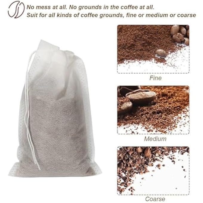 بوليفياز أكياس قهوة باردة 200 قطعة، أكياس قهوة باردة مقاس 10×15 سم، كيس فلتر للاستخدام مرة واحدة مع رباط، أكياس شاي قطنية فارغة، أكياس شبكية دقيقة برباط للقهوة المثلجة والشاي الساخن والأعشاب والتوابل - Image 2