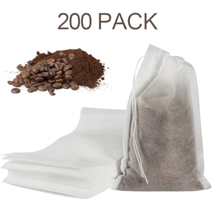 بوليفياز أكياس قهوة باردة 200 قطعة، أكياس قهوة باردة مقاس 10×15 سم، كيس فلتر للاستخدام مرة واحدة مع رباط، أكياس شاي قطنية فارغة، أكياس شبكية دقيقة برباط للقهوة المثلجة والشاي الساخن والأعشاب والتوابل - Image 5
